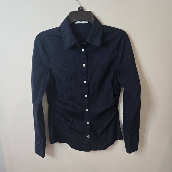 MNG By Mango Women's Navy Button Down Shirt Size 6 - Picture 1 of 10